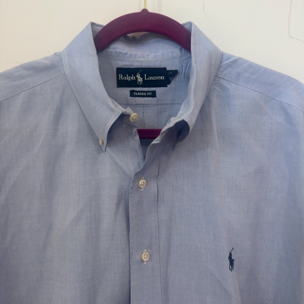 Ralph Lauren Mens 17 34/35 Classic Fit Light Blue Cotton Oxford Long Sleeve